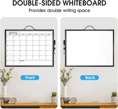 Monthly Calendar Whiteboard, Magnetic Double-Sided Board, 16" x 12"