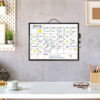 Monthly Calendar Whiteboard, Magnetic Double-Sided Board, 16" x 12"