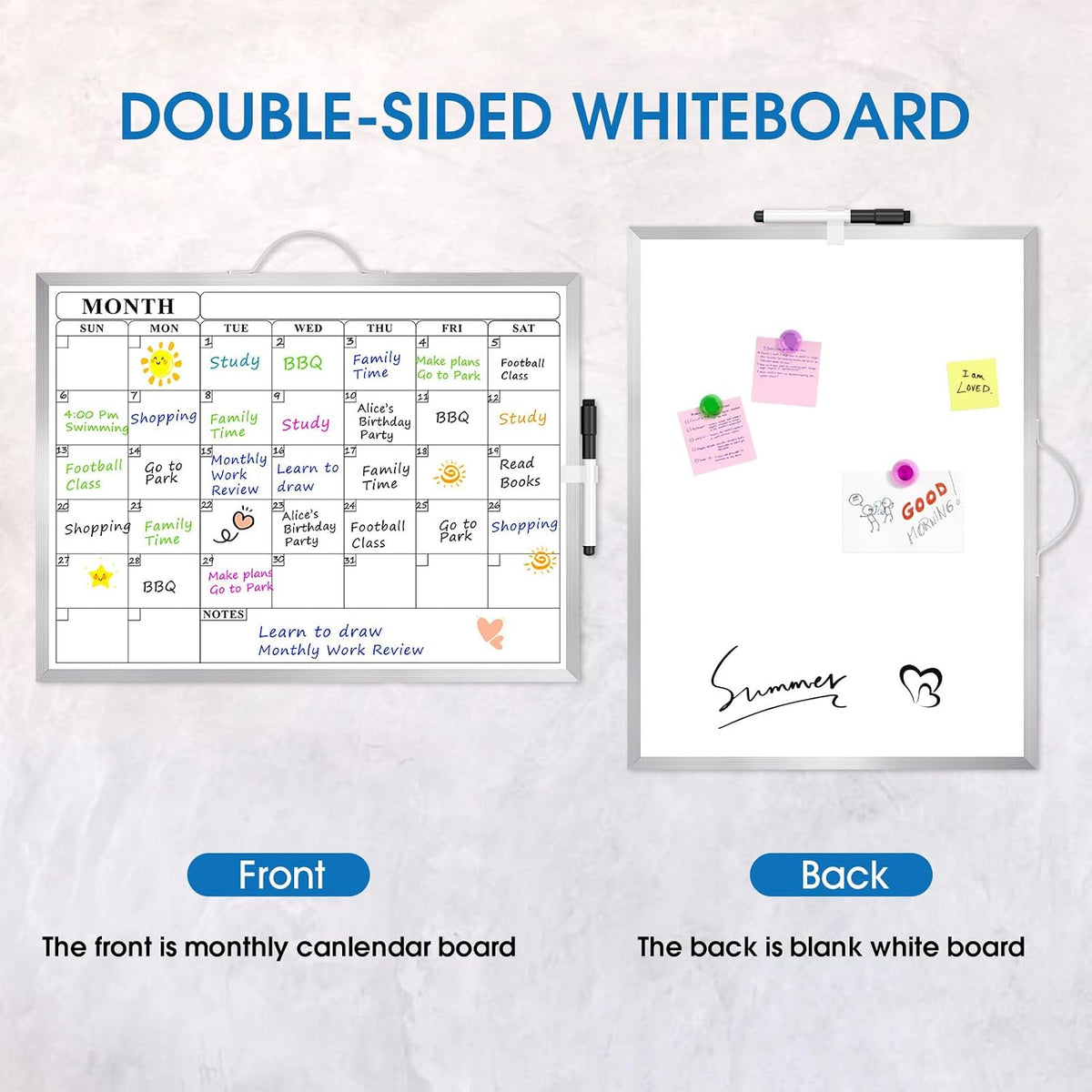 Monthly Calendar Whiteboard, Magnetic Double-Sided Board, 16" x 12"