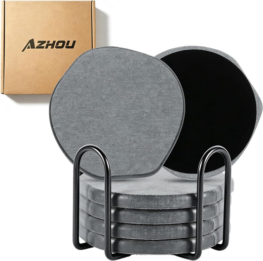 6Pcs Absorbent Diatomaceous Earth Coasters Set with Velvet Bottom