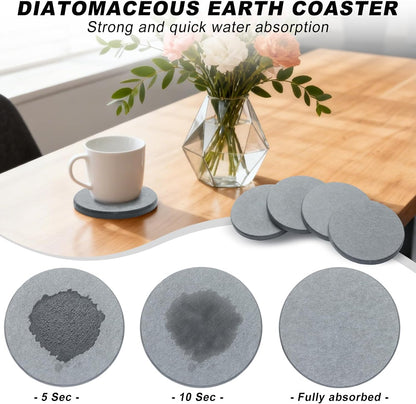 6Pcs Absorbent Diatomaceous Earth Coasters Set with Velvet Bottom