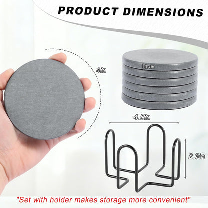 6Pcs Absorbent Diatomaceous Earth Coasters Set with Velvet Bottom