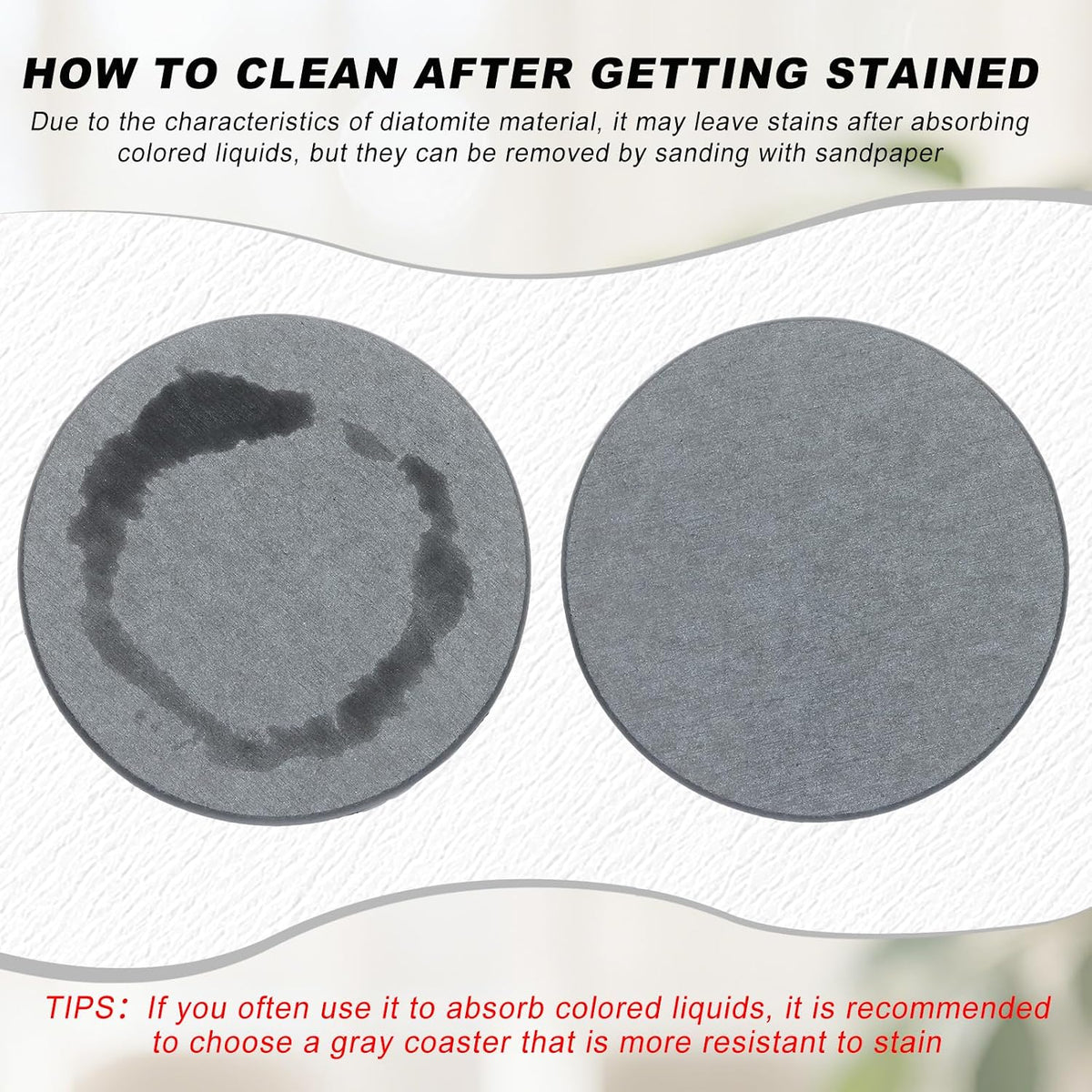 6Pcs Absorbent Diatomaceous Earth Coasters Set with Velvet Bottom