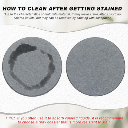 6Pcs Absorbent Diatomaceous Earth Coasters Set with Velvet Bottom