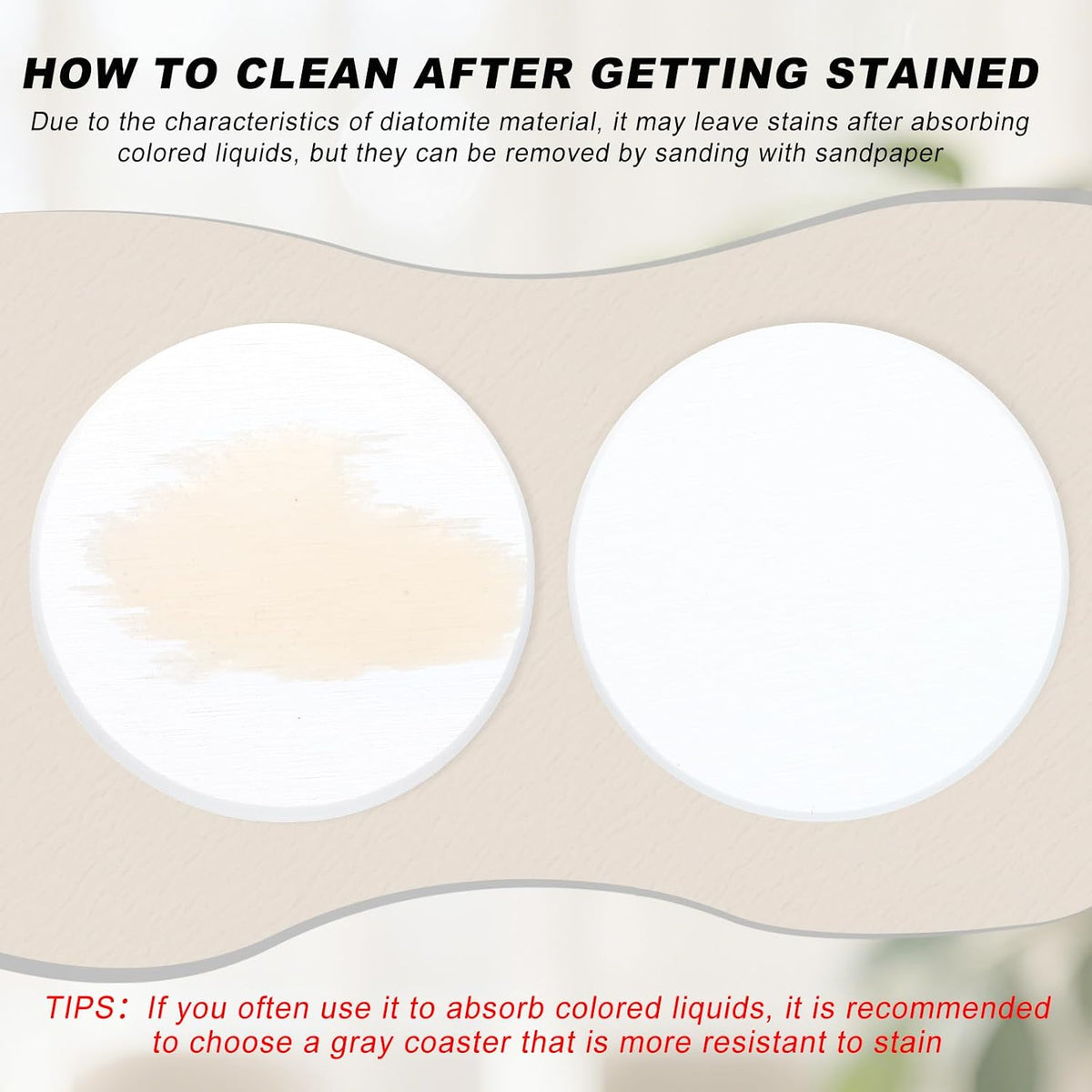6Pcs Absorbent Diatomaceous Earth Coasters Set with Velvet Bottom