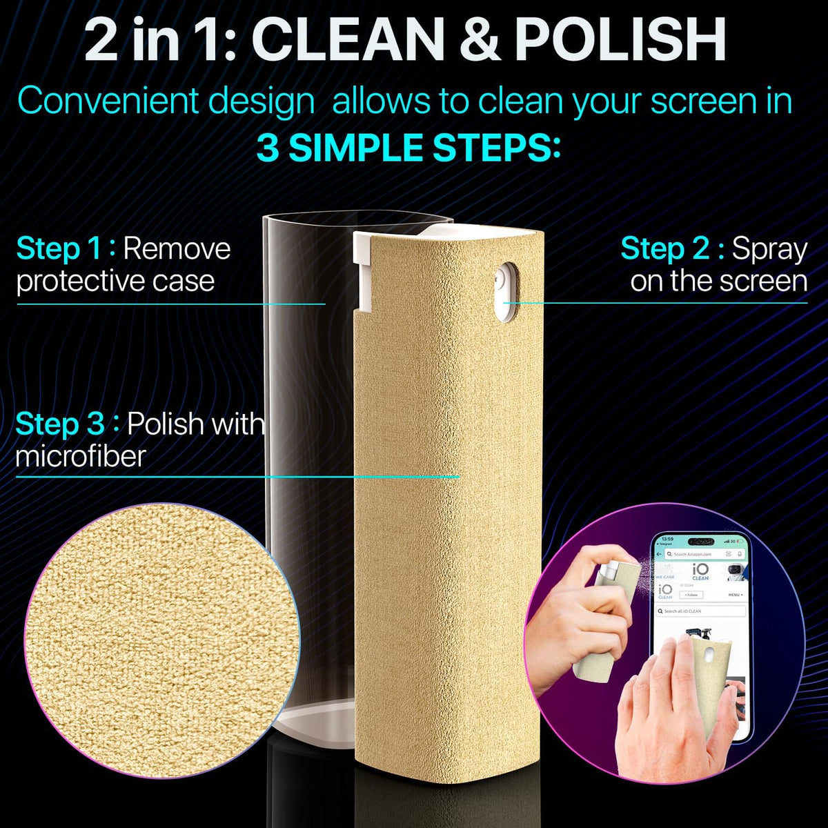 Mini Screen Cleaner Spray, 2-in-1 Touchscreen Mist Cleaner, Gray