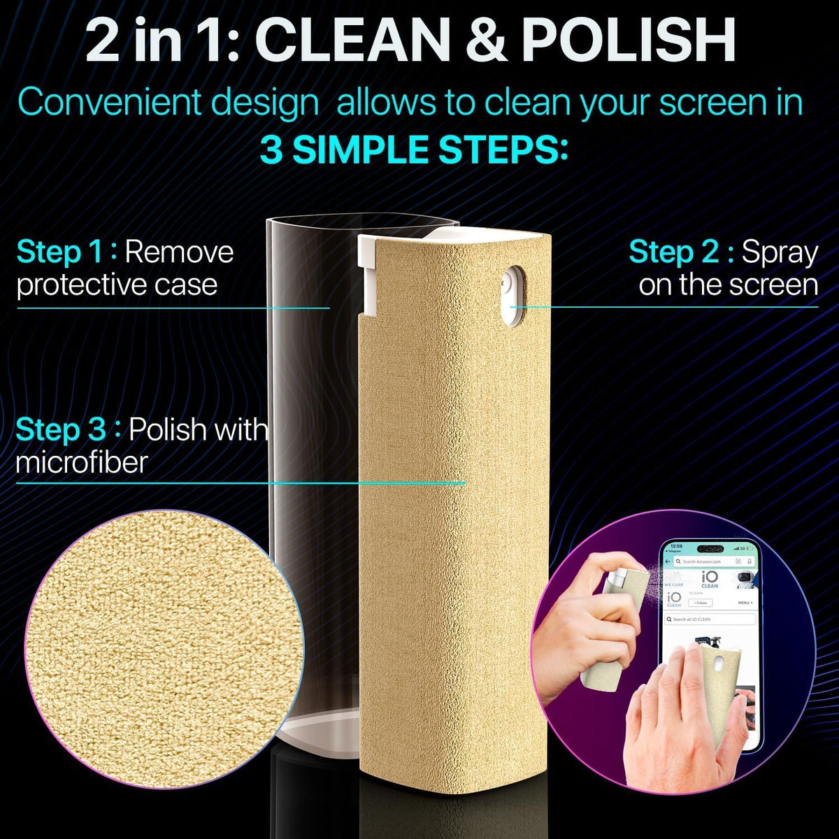 Mini Screen Cleaner Spray, 2-in-1 Touchscreen Mist Cleaner, Gray
