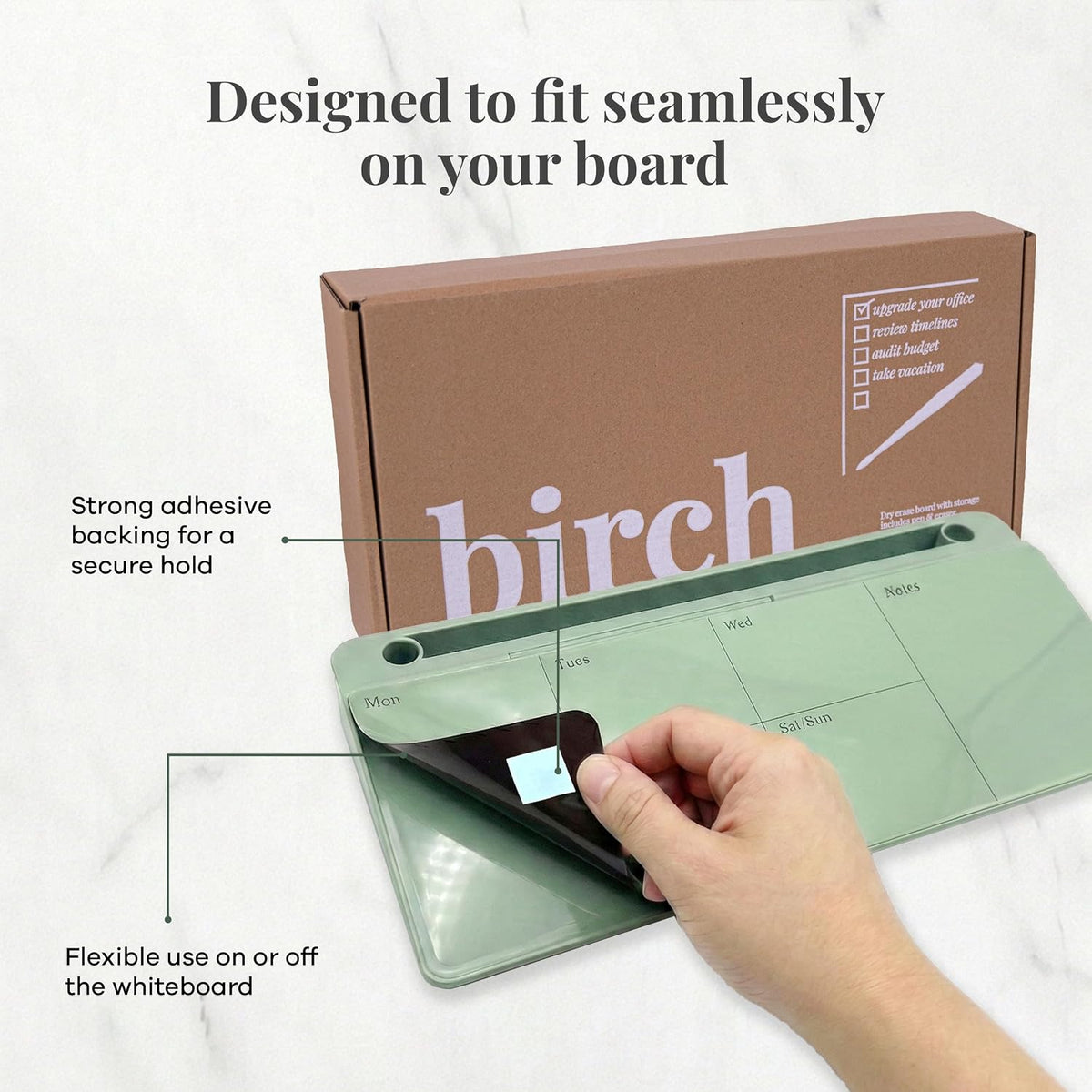 Birch Desktop Glass Whiteboard with Magnetic Weekly Calendar – Dry Erase Board, Keyboard Stand, Hidden Storage, Adjustable Dividers, 3 Markers & Eraser – Office, Home, School – Moss