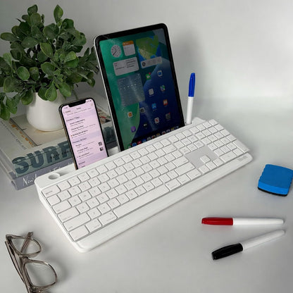 Birch Desktop Glass Whiteboard with Magnetic Weekly Calendar – Dry Erase Board, Keyboard Stand, Hidden Storage, Adjustable Dividers, 3 Markers & Eraser – Office, Home, School – Moss