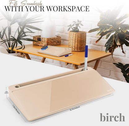 Birch Desktop Glass Whiteboard with Magnetic Weekly Calendar – Dry Erase Board, Keyboard Stand, Hidden Storage, Adjustable Dividers, 3 Markers & Eraser – Office, Home, School – Moss