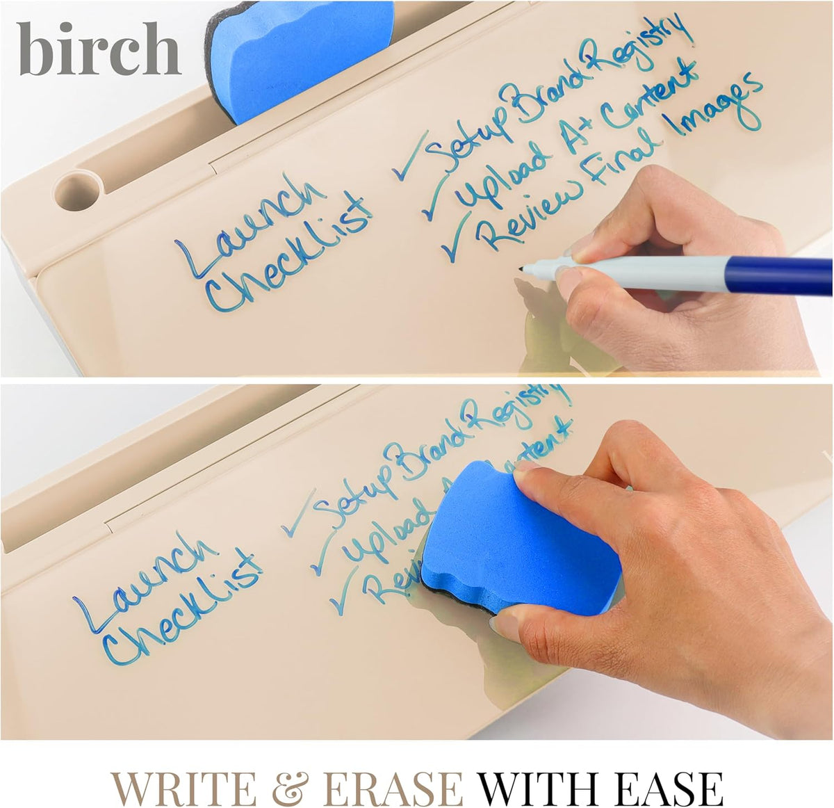 Birch Desktop Glass Whiteboard with Magnetic Weekly Calendar – Dry Erase Board, Keyboard Stand, Hidden Storage, Adjustable Dividers, 3 Markers & Eraser – Office, Home, School – Moss