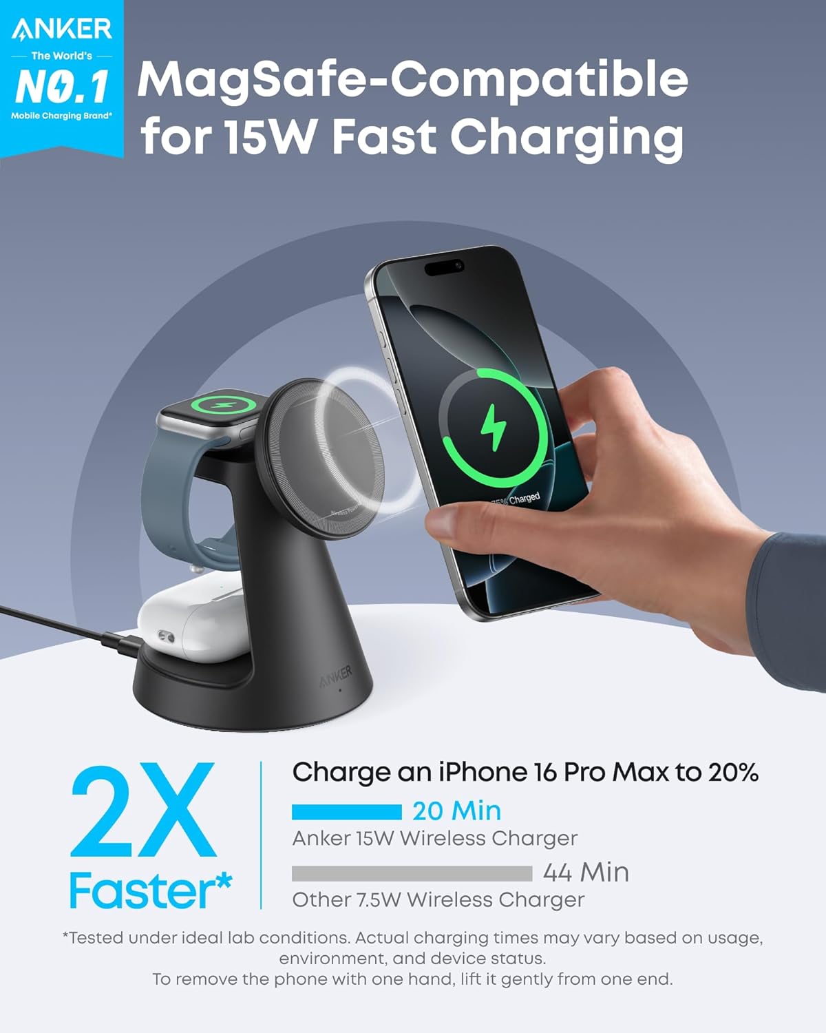 MagSafe Charger Compatible, MagGo 3-in-1 Qi2 15W Charging Station