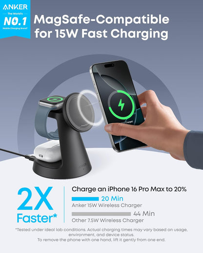 MagSafe Charger Compatible, MagGo 3-in-1 Qi2 15W Charging Station