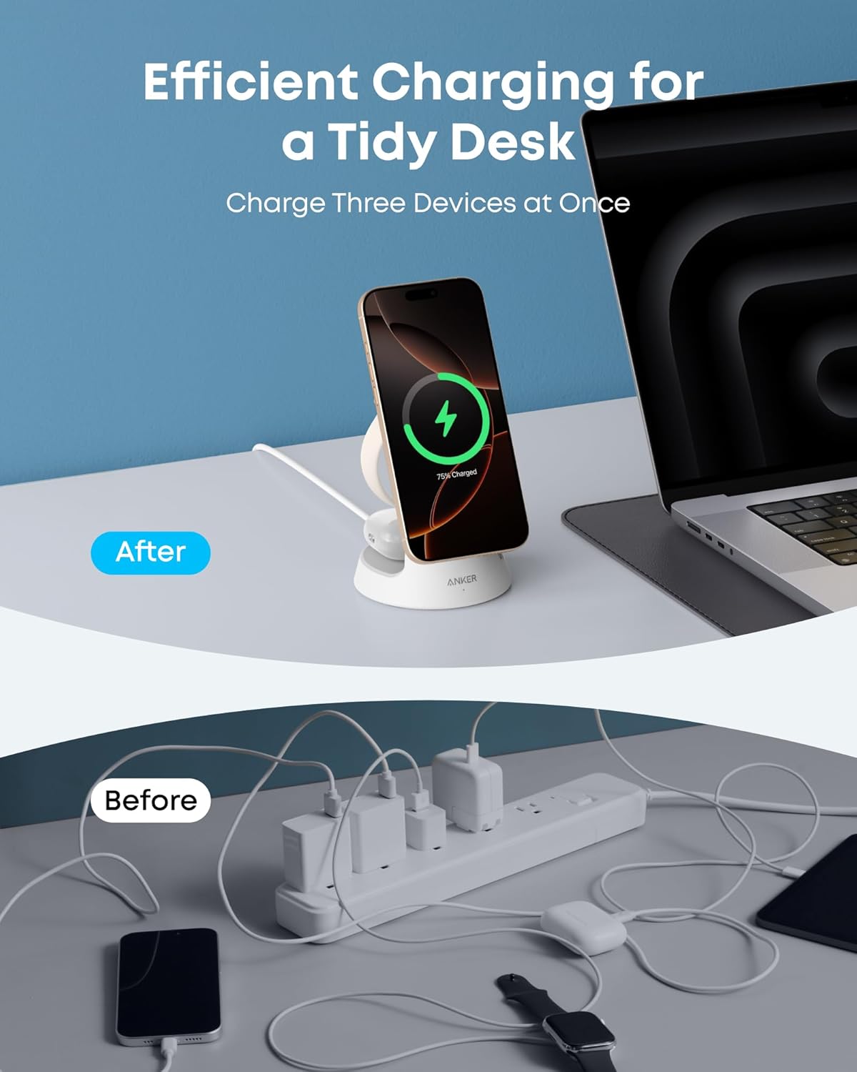MagSafe Charger Compatible, MagGo 3-in-1 Qi2 15W Charging Station