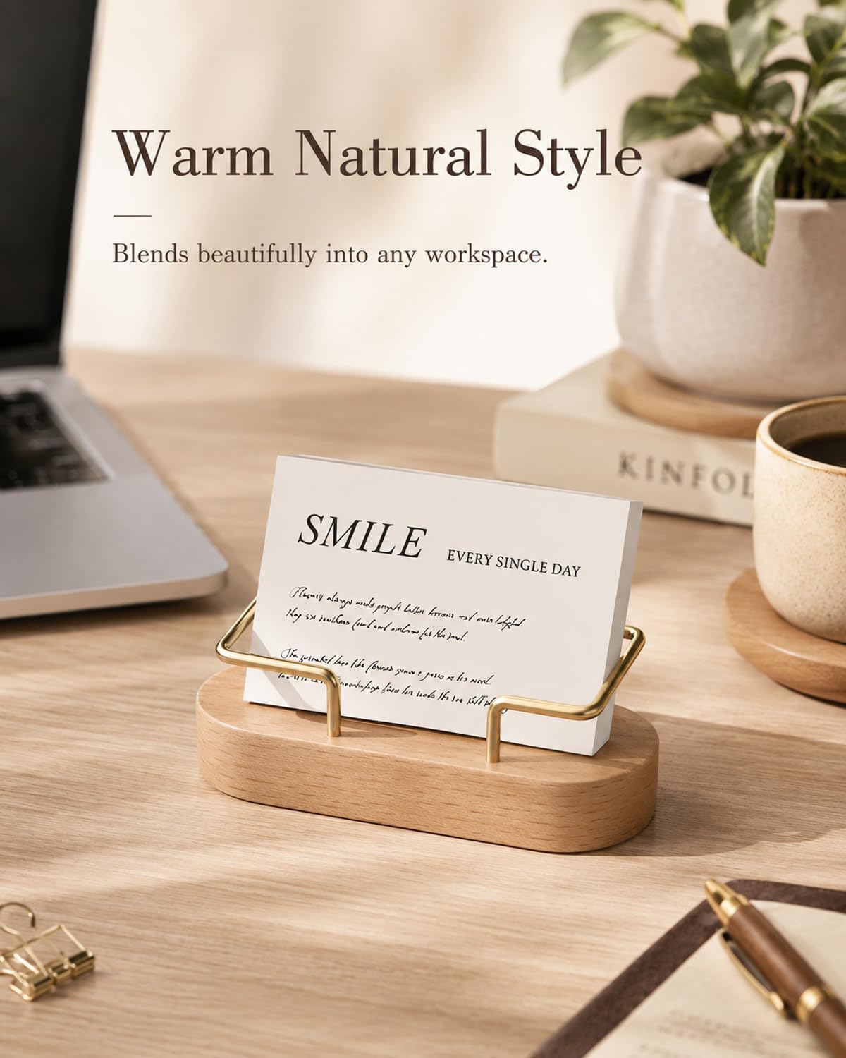 Wooden Business Card Holder for Desk, Office Display Stand and Decor