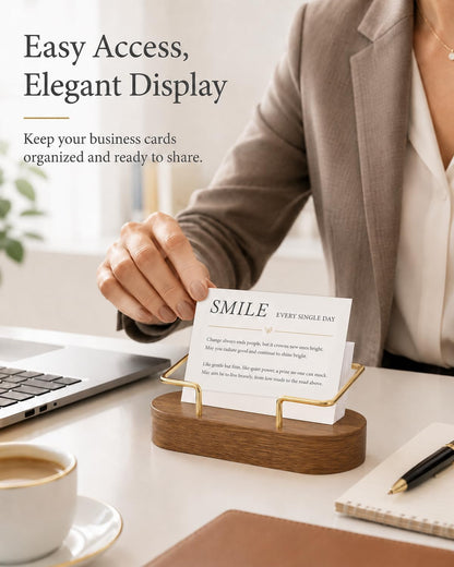 Wooden Business Card Holder for Desk, Office Display Stand and Decor