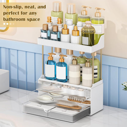 caktraie 3-Drawer 2-Tier Acrylic Makeup & Bathroom Vanity Organizer