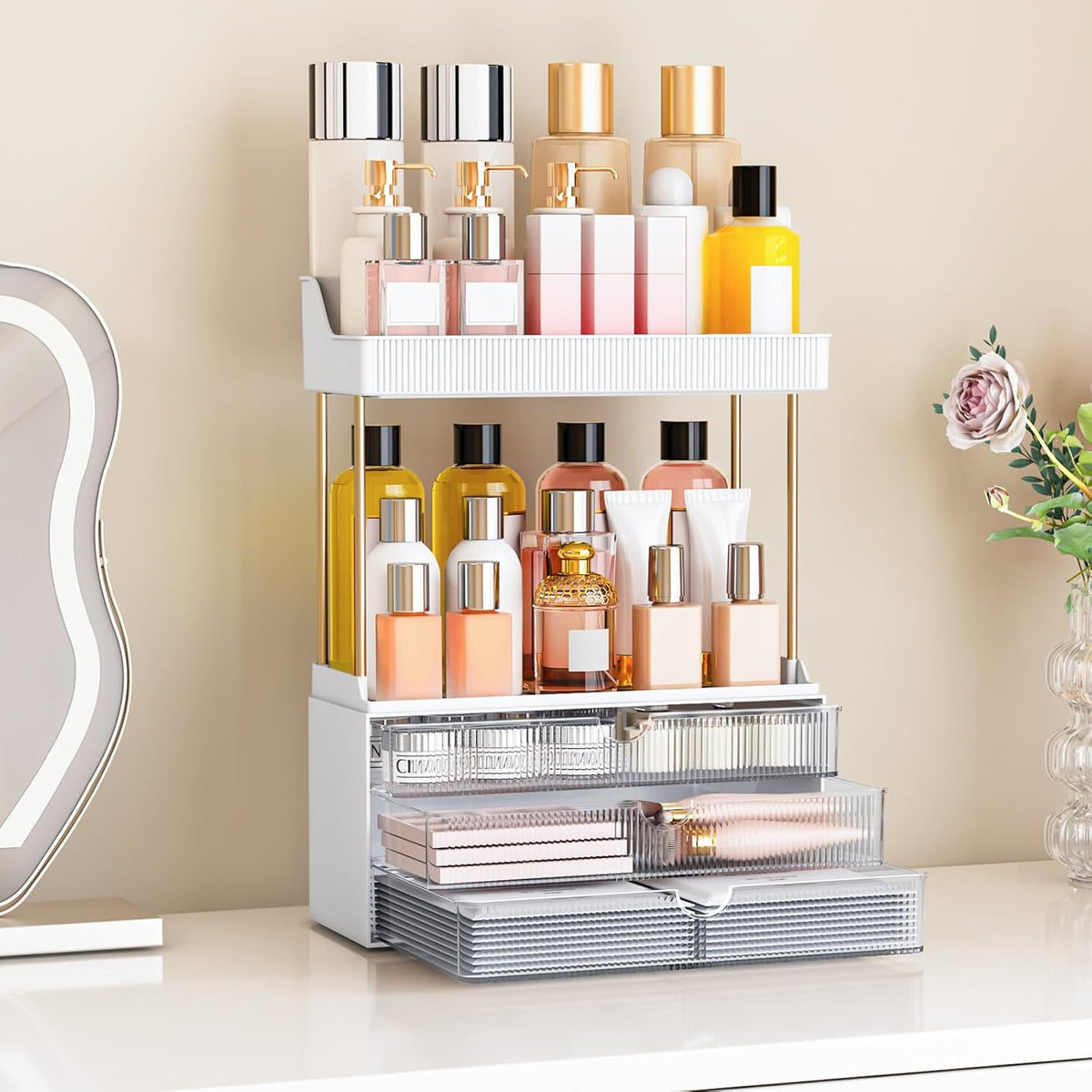 caktraie 3-Drawer 2-Tier Acrylic Makeup & Bathroom Vanity Organizer