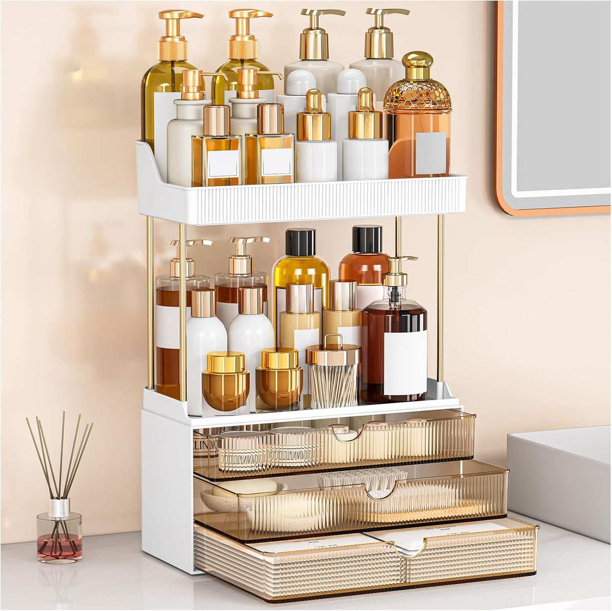 caktraie 3-Drawer 2-Tier Acrylic Makeup & Bathroom Vanity Organizer