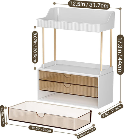 caktraie 3-Drawer 2-Tier Acrylic Makeup & Bathroom Vanity Organizer