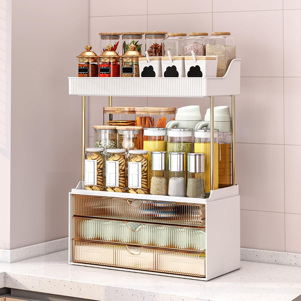 caktraie 3-Drawer 2-Tier Acrylic Makeup & Bathroom Vanity Organizer