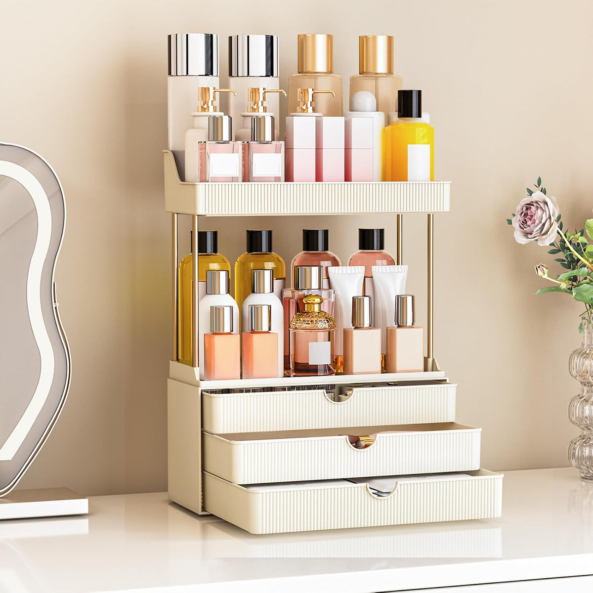 caktraie 3-Drawer 2-Tier Acrylic Makeup & Bathroom Vanity Organizer