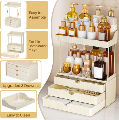 caktraie 3-Drawer 2-Tier Acrylic Makeup & Bathroom Vanity Organizer