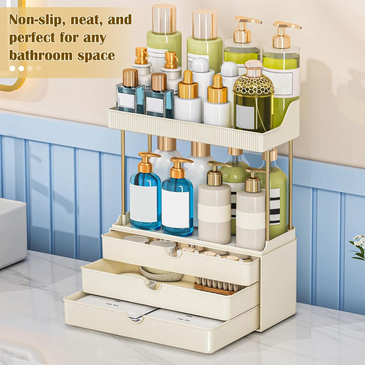caktraie 3-Drawer 2-Tier Acrylic Makeup & Bathroom Vanity Organizer