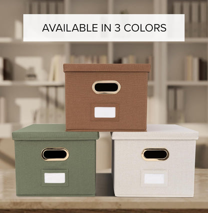Decorative File Organizer Box Set of 2 - Collapsible Linen Filing Cabinets
