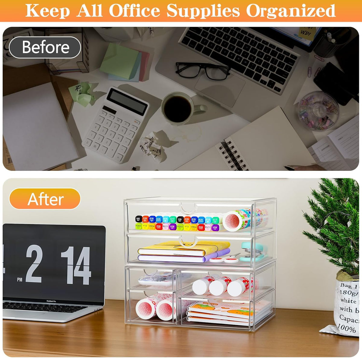 ARSTPEOE Acrylic 13-Drawer Storage & Makeup Organizer for Desk, Bath