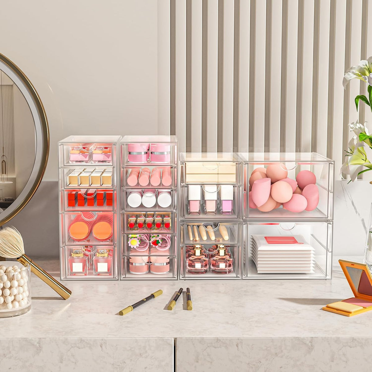 ARSTPEOE Acrylic 13-Drawer Storage & Makeup Organizer for Desk, Bath