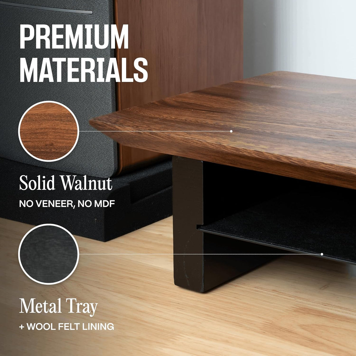 Solid Wood Dual Monitor Stand Riser, 42 Inch Walnut Desk Shelf