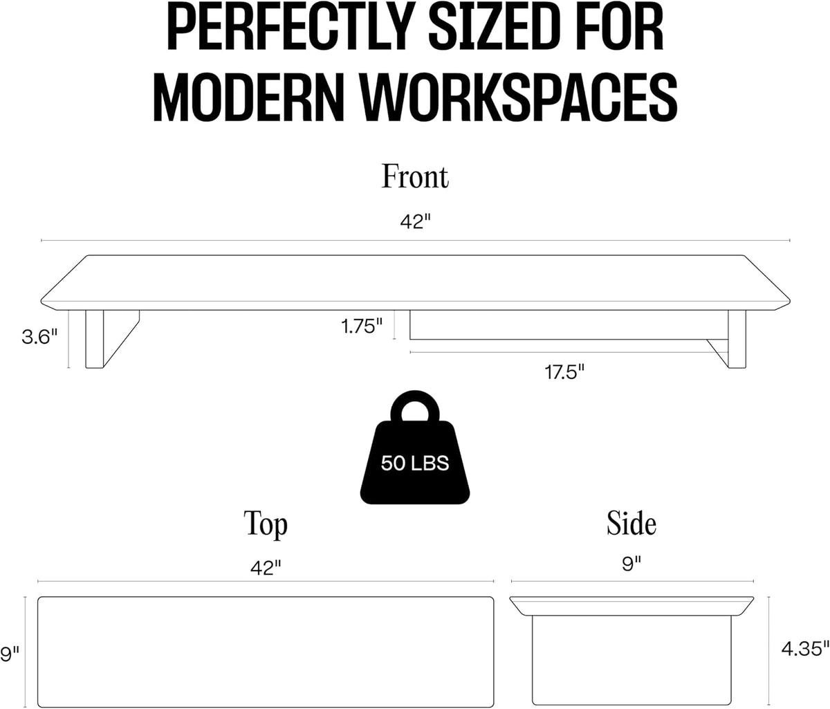 Solid Wood Dual Monitor Stand Riser, 42 Inch Walnut Desk Shelf