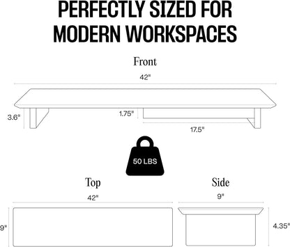 Solid Wood Dual Monitor Stand Riser, 42 Inch Walnut Desk Shelf