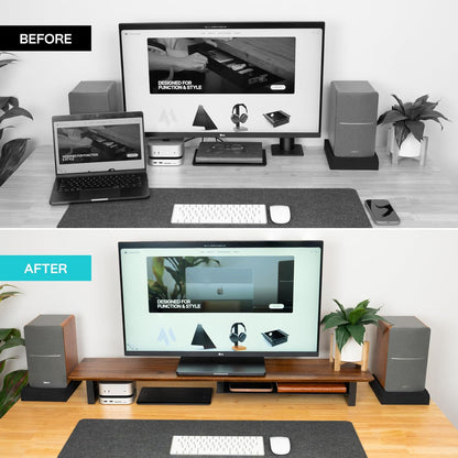Solid Wood Dual Monitor Stand Riser, 42 Inch Walnut Desk Shelf