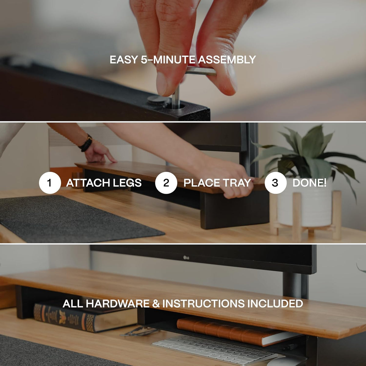 Solid Wood Dual Monitor Stand Riser, 42 Inch Walnut Desk Shelf