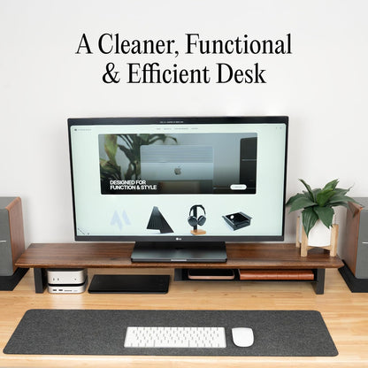 Solid Wood Dual Monitor Stand Riser, 42 Inch Walnut Desk Shelf