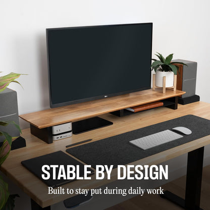 Solid Wood Dual Monitor Stand Riser, 42 Inch Walnut Desk Shelf