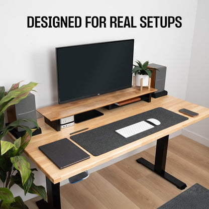 Solid Wood Dual Monitor Stand Riser, 42 Inch Walnut Desk Shelf