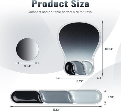 Ospelelf Mouse Pad with Wrist Rest Set Gel Ergonomic Keyboard Wrist Support Anti-Slip Rubber Bottom Office Women Desk Accessories for Computer, Laptop and Gaming, Black and Grey
