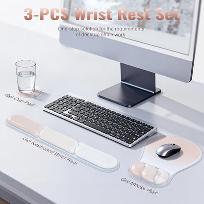 Ospelelf Mouse Pad with Wrist Rest Set Gel Ergonomic Keyboard Wrist Support Anti-Slip Rubber Bottom Office Women Desk Accessories for Computer, Laptop and Gaming, Black and Grey
