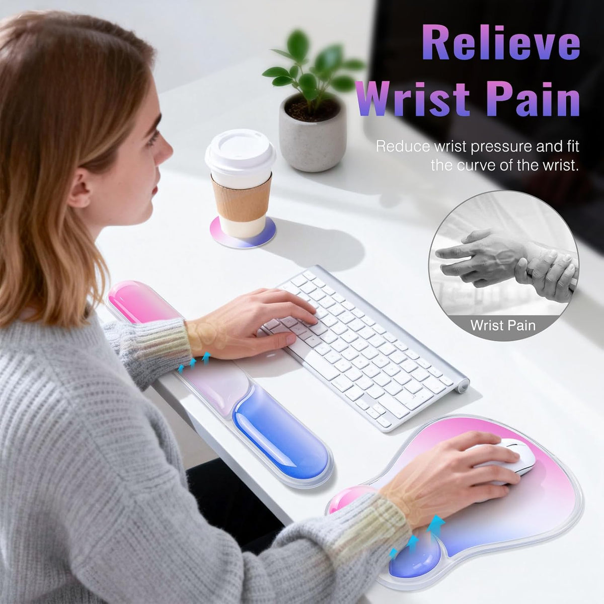 Ospelelf Mouse Pad with Wrist Rest Set Gel Ergonomic Keyboard Wrist Support Anti-Slip Rubber Bottom Office Women Desk Accessories for Computer, Laptop and Gaming, Black and Grey