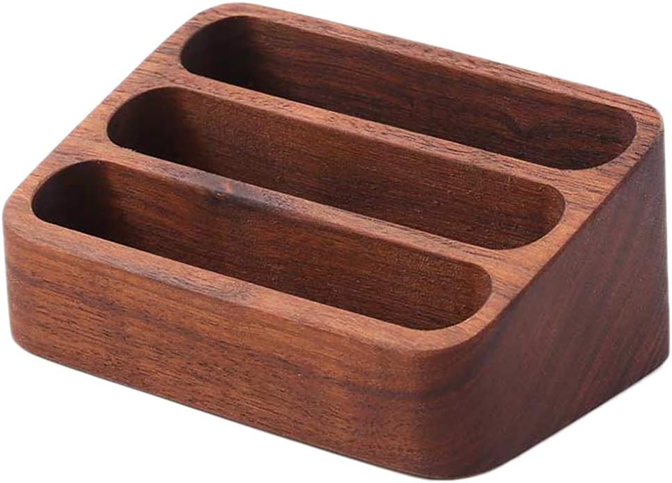 Wooden Business Card Holder for Desk, 3 Card Slots Business Card Display Holder Stand