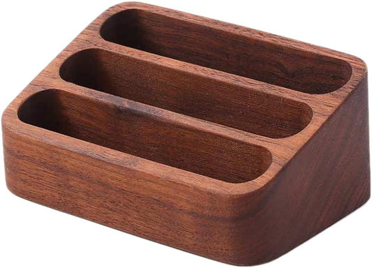 Wooden Business Card Holder for Desk, 3 Card Slots Business Card Display Holder Stand