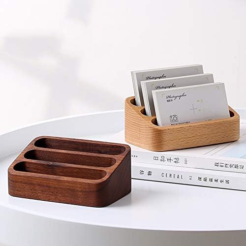 Wooden Business Card Holder for Desk, 3 Card Slots Business Card Display Holder Stand
