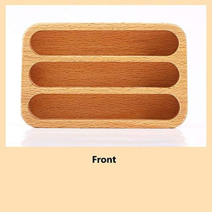 Wooden Business Card Holder for Desk, 3 Card Slots Business Card Display Holder Stand