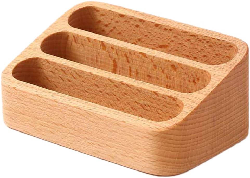 Wooden Business Card Holder for Desk, 3 Card Slots Business Card Display Holder Stand