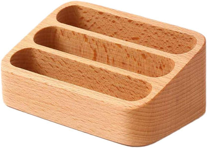 Wooden Business Card Holder for Desk, 3 Card Slots Business Card Display Holder Stand