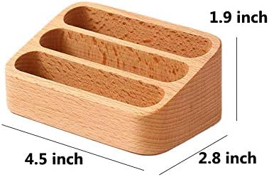 Wooden Business Card Holder for Desk, 3 Card Slots Business Card Display Holder Stand
