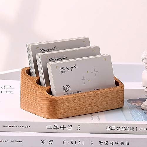 Wooden Business Card Holder for Desk, 3 Card Slots Business Card Display Holder Stand